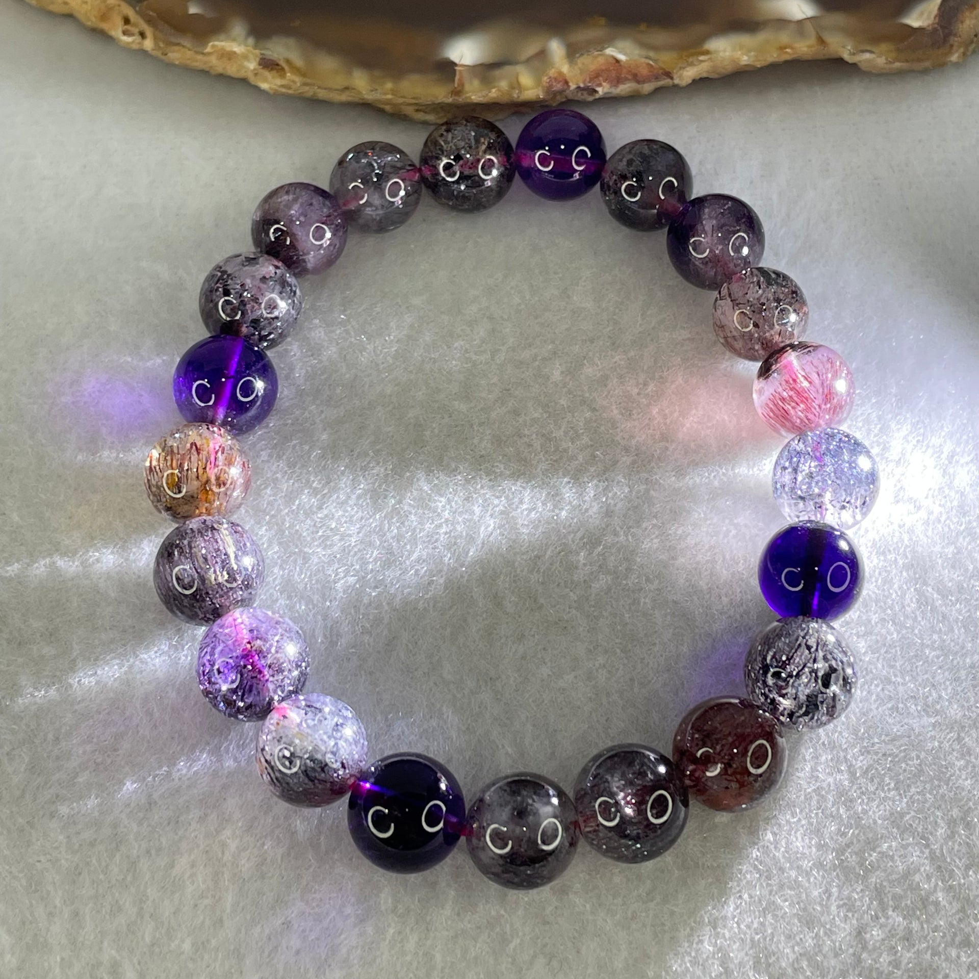 Good Grade Natural Blackcurrant Super 7 Beads Bracelet 22.74g 16cm 9.4mm 21 Beads - Huangs Jadeite and Jewelry Pte Ltd