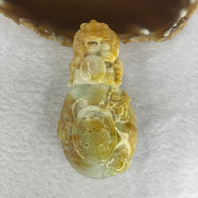 Type A Yellow Brown with Lavender and White Patches Jadeite Fu Lion Dog 170.75g 88.2 by 45.7 by 40.3mm - Huangs Jadeite and Jewelry Pte Ltd