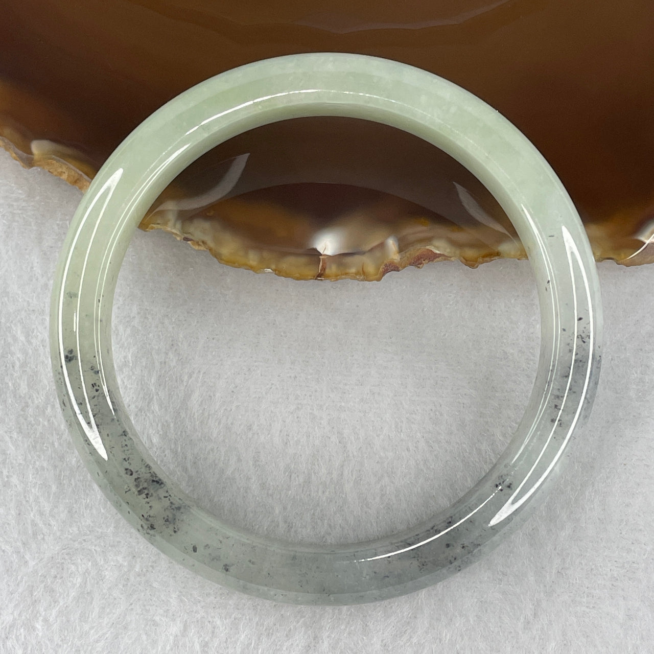 Certified Type A Jelly Light Green with Wuji Grey Jadeite Bangle | Untreated Dewy Guo Gao Charcoal Wuji Fei Cui Bangle (46.70g | Inner Diameter 58.2mm | 10.8 x 7.5mm | Close to Perfect)