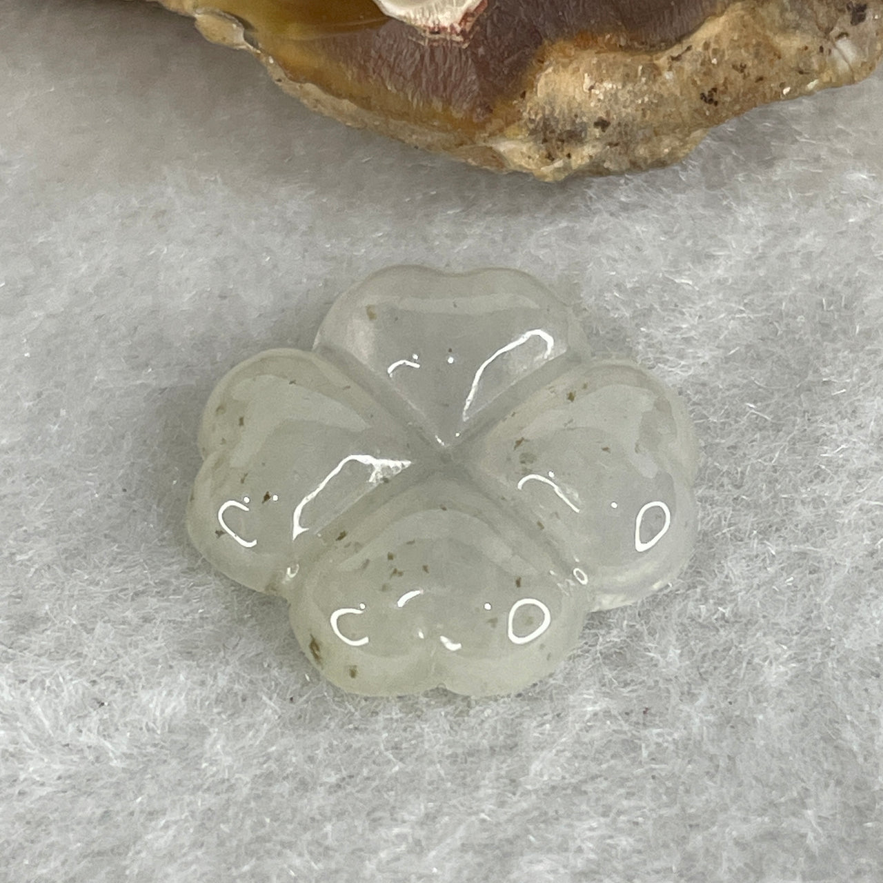 Natural Type A Near White Jadeite Pendant | 18mm Carved Four Leaf Clover Lucky Charm Icy Alabaster Jade Amulet (2.24g 18.0x4.0mm)