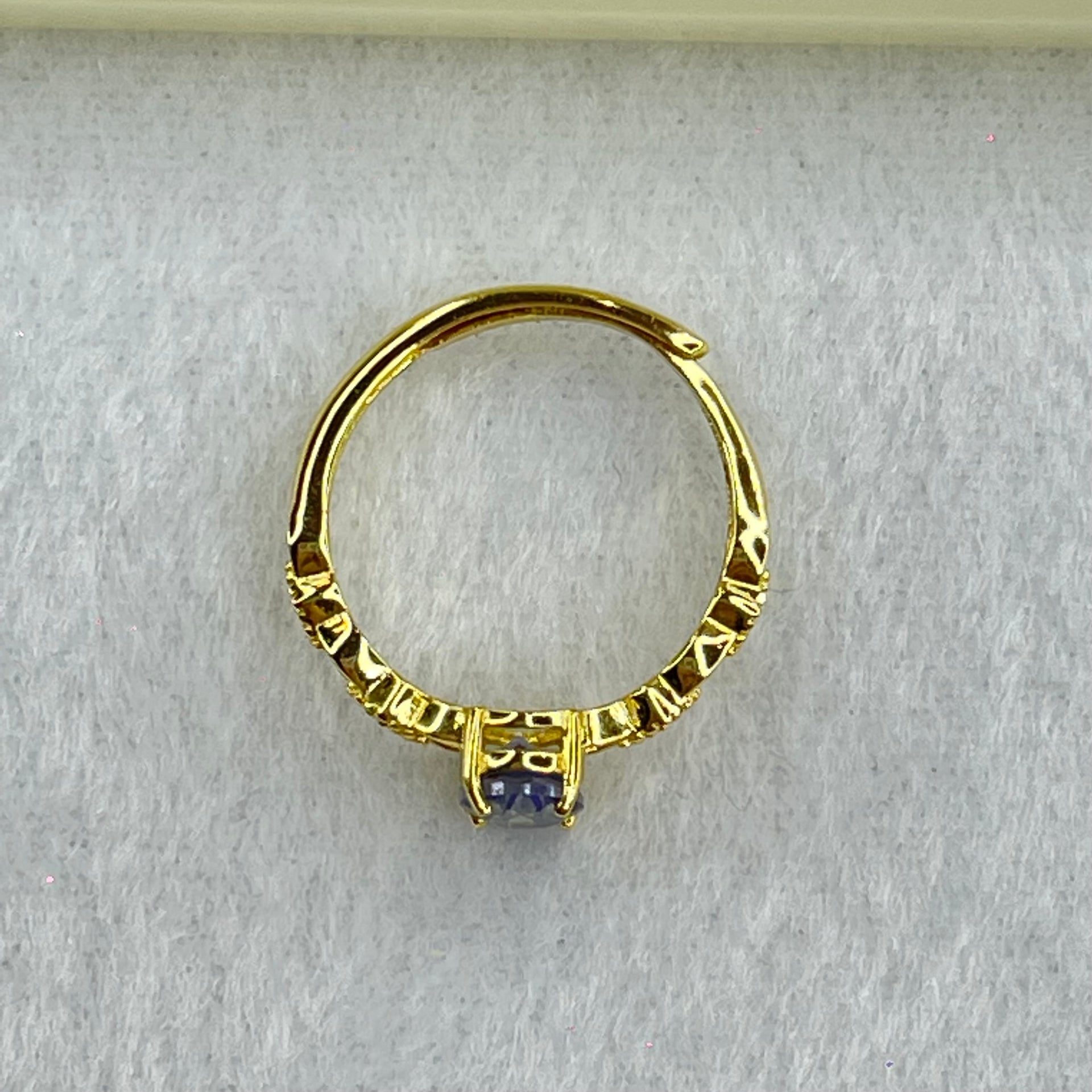 Blue Cubic Zirconia in Sliver Gold Color Ring (Adjustable Size) 1.44g 6.9 by 4.9 by 2.0mm - Huangs Jadeite and Jewelry Pte Ltd