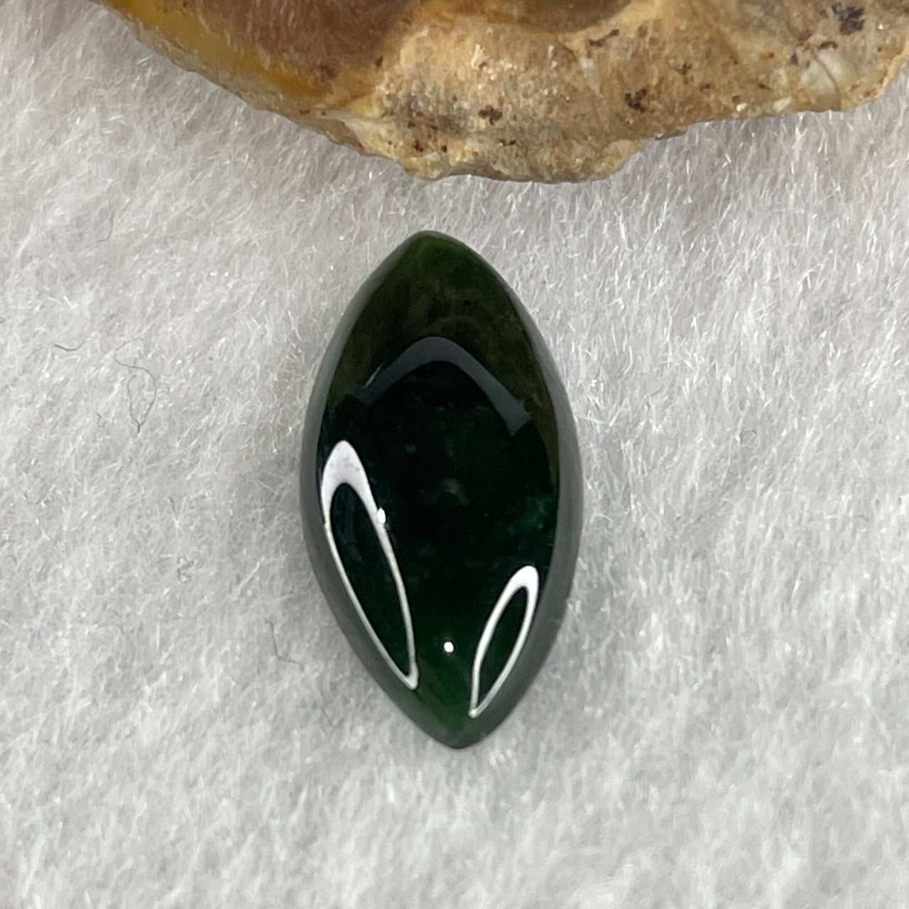 Type A Translucent Black Omphacite Jadeite  Marquise Cabouchon Stone For Setting 0.77g 16.6 by 7.8 by 3.2mm - Huangs Jadeite and Jewelry Pte Ltd