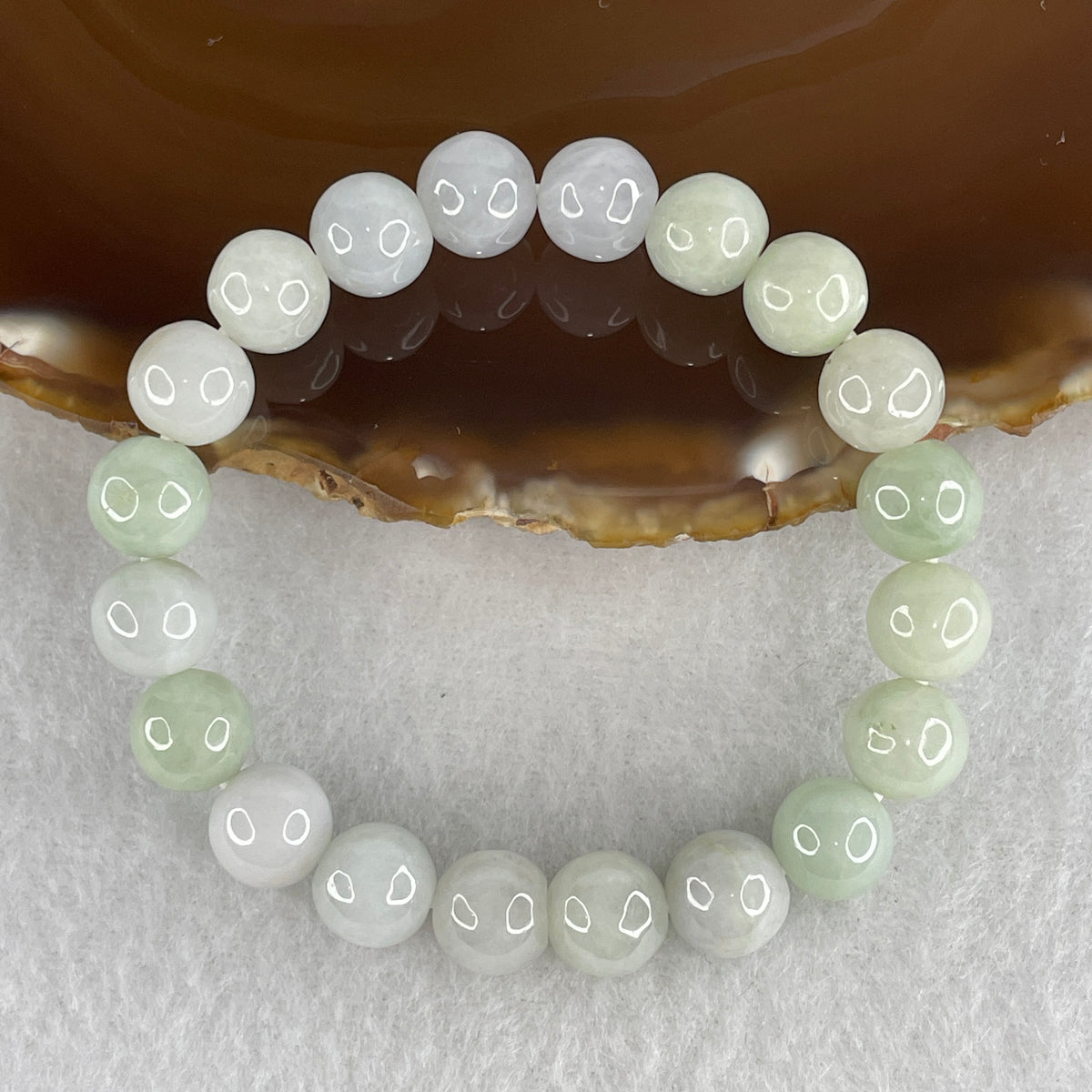Natural Type A Light Green & Light Lavender Jadeite Bead Bracelet | Untreated Chun Dai Cai Fei Cui Stretch Bracelet (27.30g | 14.5cm Wrist | 9.3mm | 20 Beads)