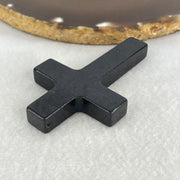 Type A Opaque Black Jadeite Cross Pendant 27.17g 64.5 by 41.3 by 8.1mm - Huangs Jadeite and Jewelry Pte Ltd
