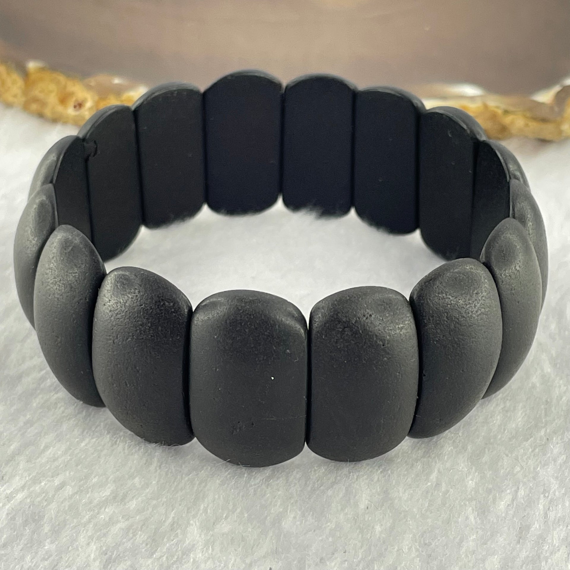Natural Dark Matt Black Amber Beads Bracelet 天然大黑天翁琥珀手链 21.85g 18cm 24.8 by 13.1 by 6.2mm 16pcs - Huangs Jadeite and Jewelry Pte Ltd