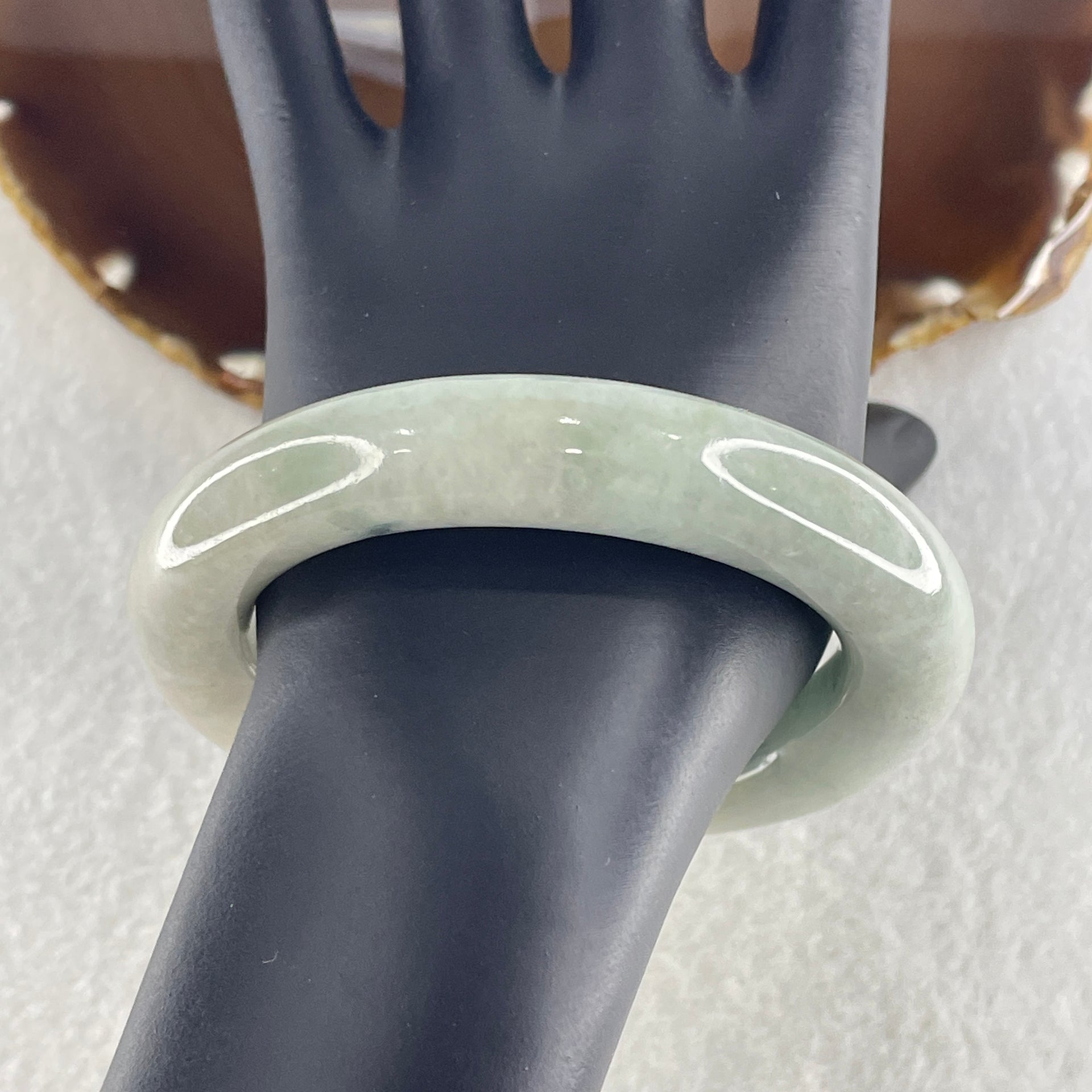 Natural Type A Green with Dark Green Spot Jadeite Bangle 88.51g Internal Diameter 56.4mm 12.8 by 13.3mm (Very Very Slight Internal Lines) - Huangs Jadeite and Jewelry Pte Ltd