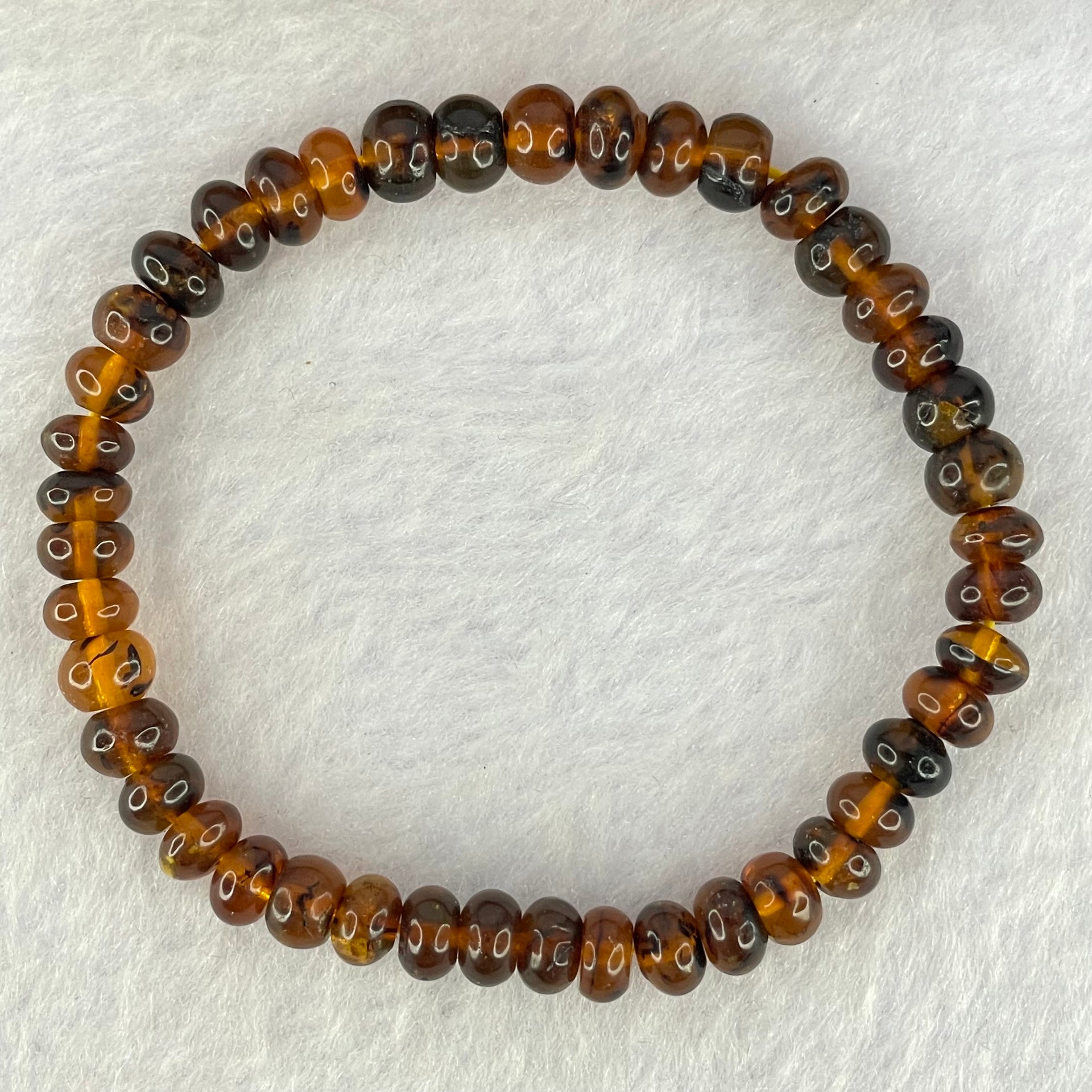 Natural Dark Brownish Yellow Medicine Amber Beads Bracelet 天然抚顺药珀手链 4.30g 15cm 6.5mm 42 Beads - Huangs Jadeite and Jewelry Pte Ltd