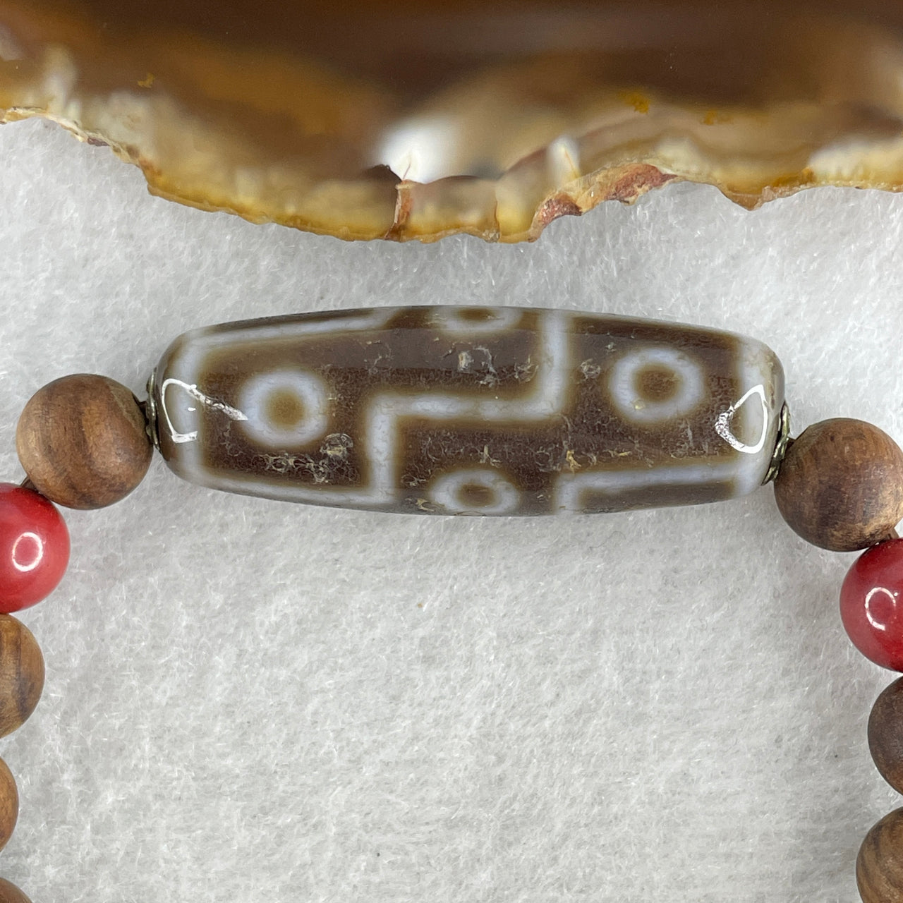 Natural Wooden Beads with 9 Eyes Dzi Bead Bracelet 16.46g 147cm 38.9 by 13.0mm 9Eye - 8.2mm 17 Beads - Huangs Jadeite and Jewelry Pte Ltd