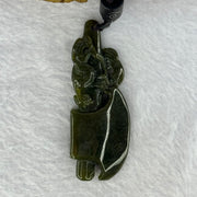 Type A Dark Yellowish Green Jadeite Dragon on Axe Pendent 14.34g 58.8 by 22.0 by 7.7mm - Huangs Jadeite and Jewelry Pte Ltd
