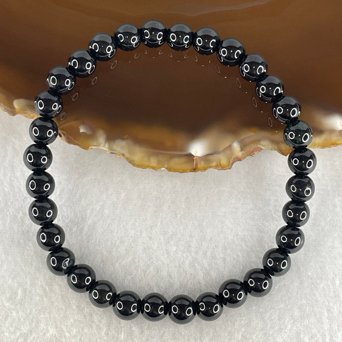 Certified Type A Black Omphacite Jadeite Bead Bracelet | (15.83g | 17cm Wrist | 6.6mm | 32 Beads | Synergy, Negative Energy Shield, Wealth Lock & Spiritual Power)