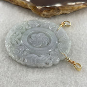 Natural Type A Green Jadeite Flower, Bat & Hulu Pendant in Intricate Hollow Carving | Blessing, Longevity & Good Fortune Talisman (19.17g | 47.4mm) - Huangs Jadeite and Jewelry Pte Ltd