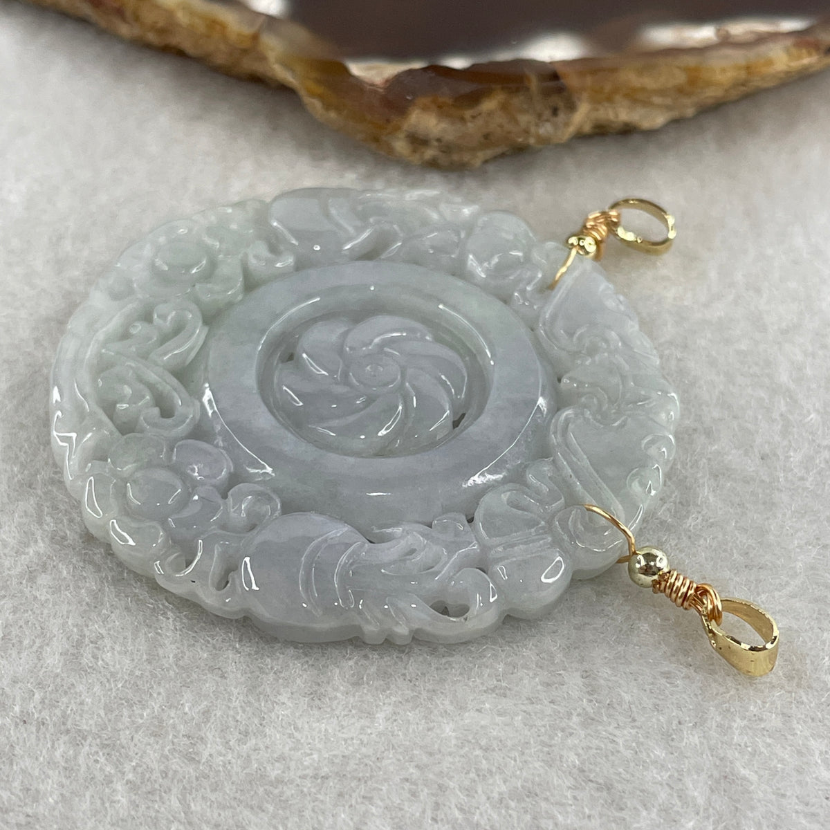 Natural Type A Green Jadeite Flower, Bat & Hulu Pendant in Intricate Hollow Carving | Blessing, Longevity & Good Fortune Talisman (19.17g | 47.4mm) - Huangs Jadeite and Jewelry Pte Ltd