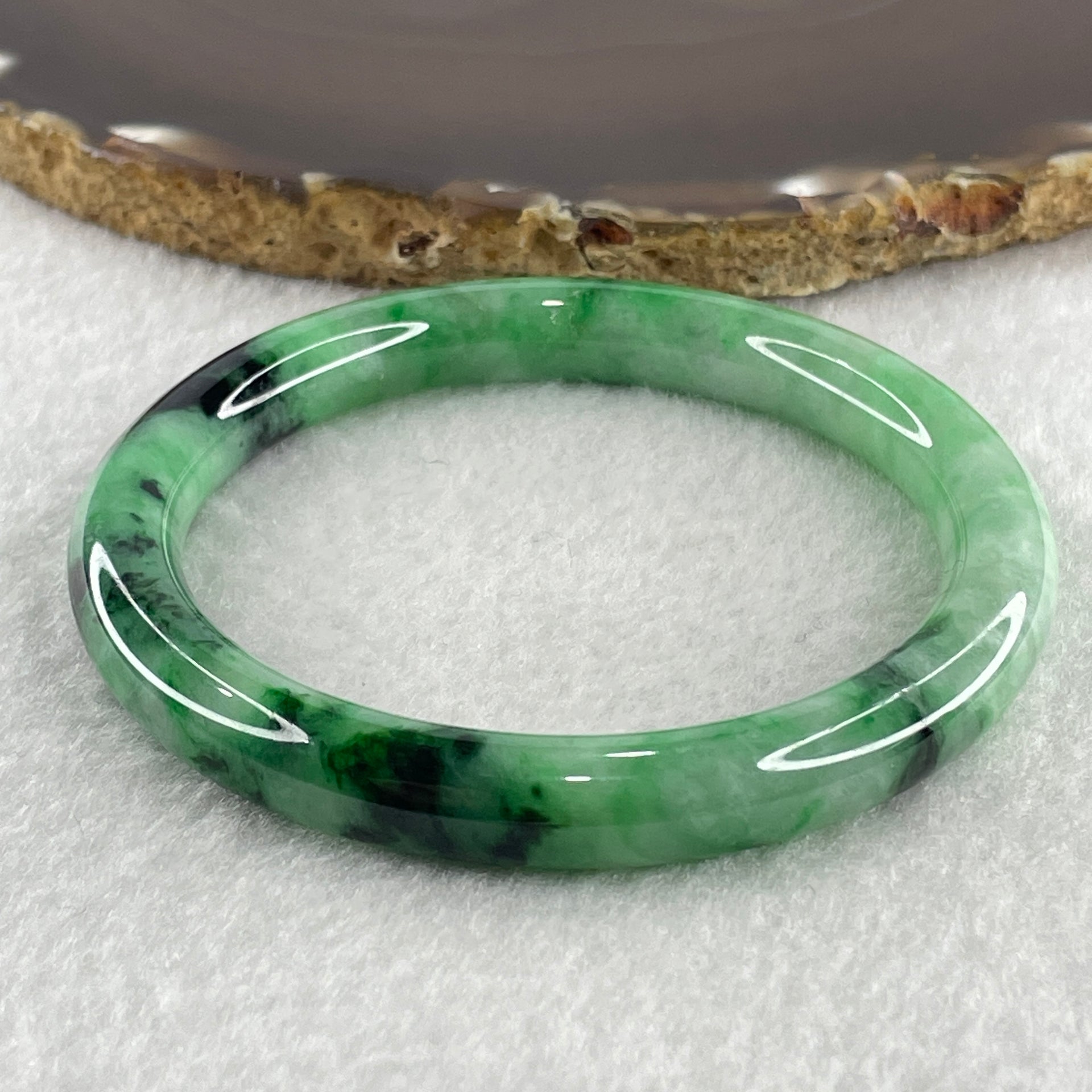 Certified Natural Type A Apple Green with Dark Green Piao Hua Jadeite Bangle 40.90g Internal Diameter 57.4mm 9.0 by 8.8mm (Very Very Slight External Rough) - Huangs Jadeite and Jewelry Pte Ltd