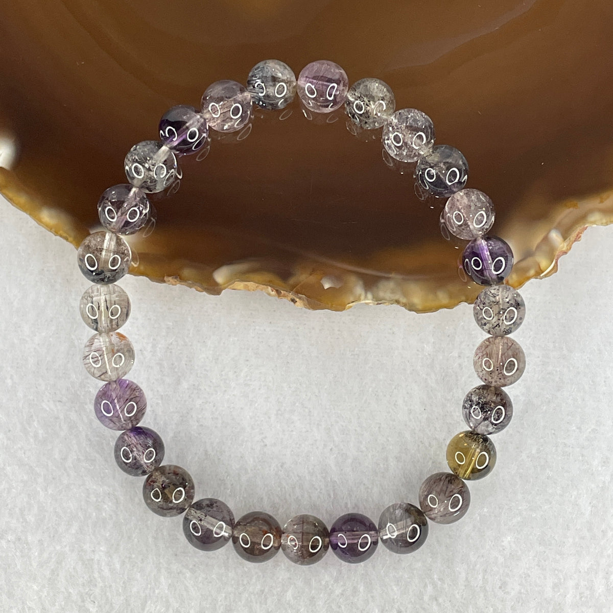 Certified Good Grade Natural Black Super 7 Crystal Beads Bracelet | 17cm Strand of 27 Beads 7.8mm (16.60g | Root Grounding, Manifestation & Aura Shield)