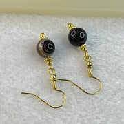 Natural 2 Eye Agate Dzi Bead Earrings Pair 2.30g 8.1mm - Huangs Jadeite and Jewelry Pte Ltd