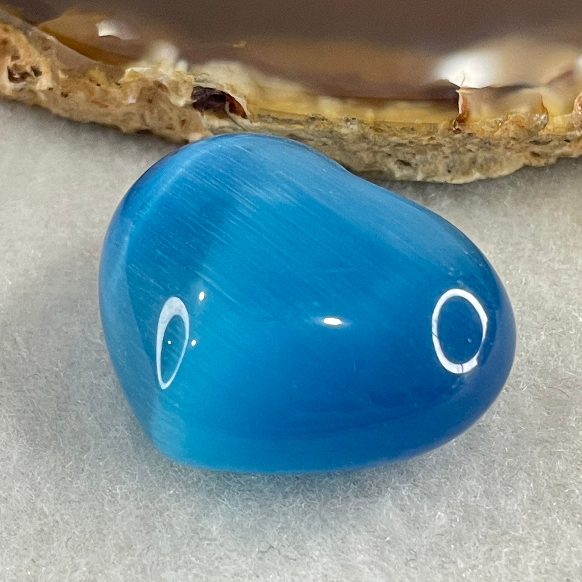 Natural Blue Cats Eye Glass Mini Heart Shape Display 16.15g 30.0 by 24.4 by 16.0mm - Huangs Jadeite and Jewelry Pte Ltd