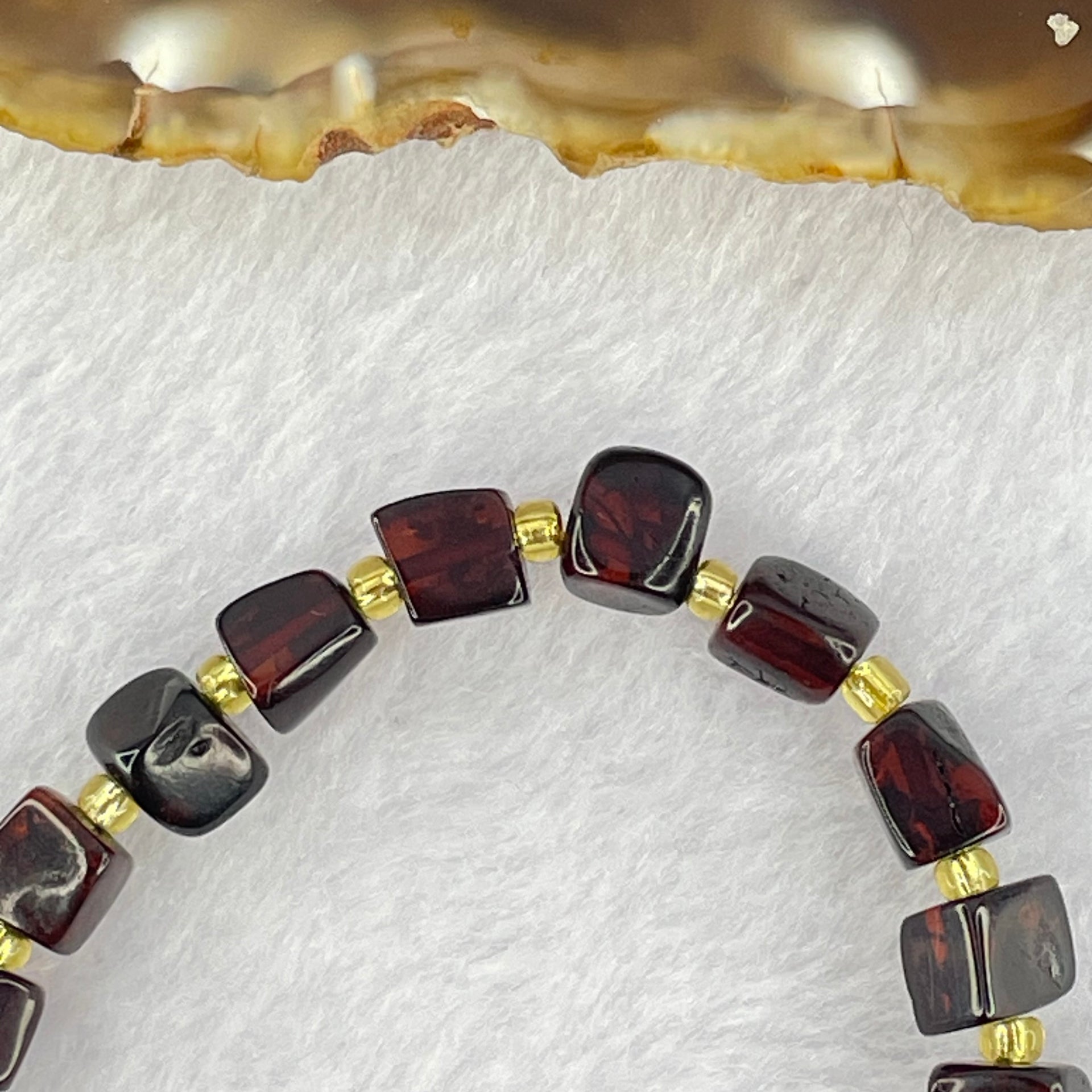 Natural Dark Blood Red Amber Cubes Bracelet 天然血珀手链 4.89g 15.5cm 6.3mm 22 Beads - Huangs Jadeite and Jewelry Pte Ltd