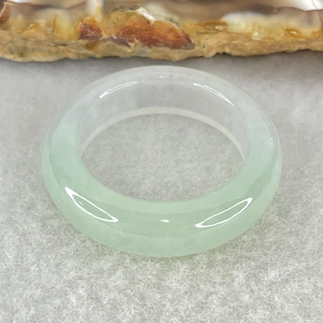 Type A Semi Icy Faint Green Jadeite Ring 4.54g 6.1 by 4.0mm US7.9 HK17.5 (Perfect) - Huangs Jadeite and Jewelry Pte Ltd
