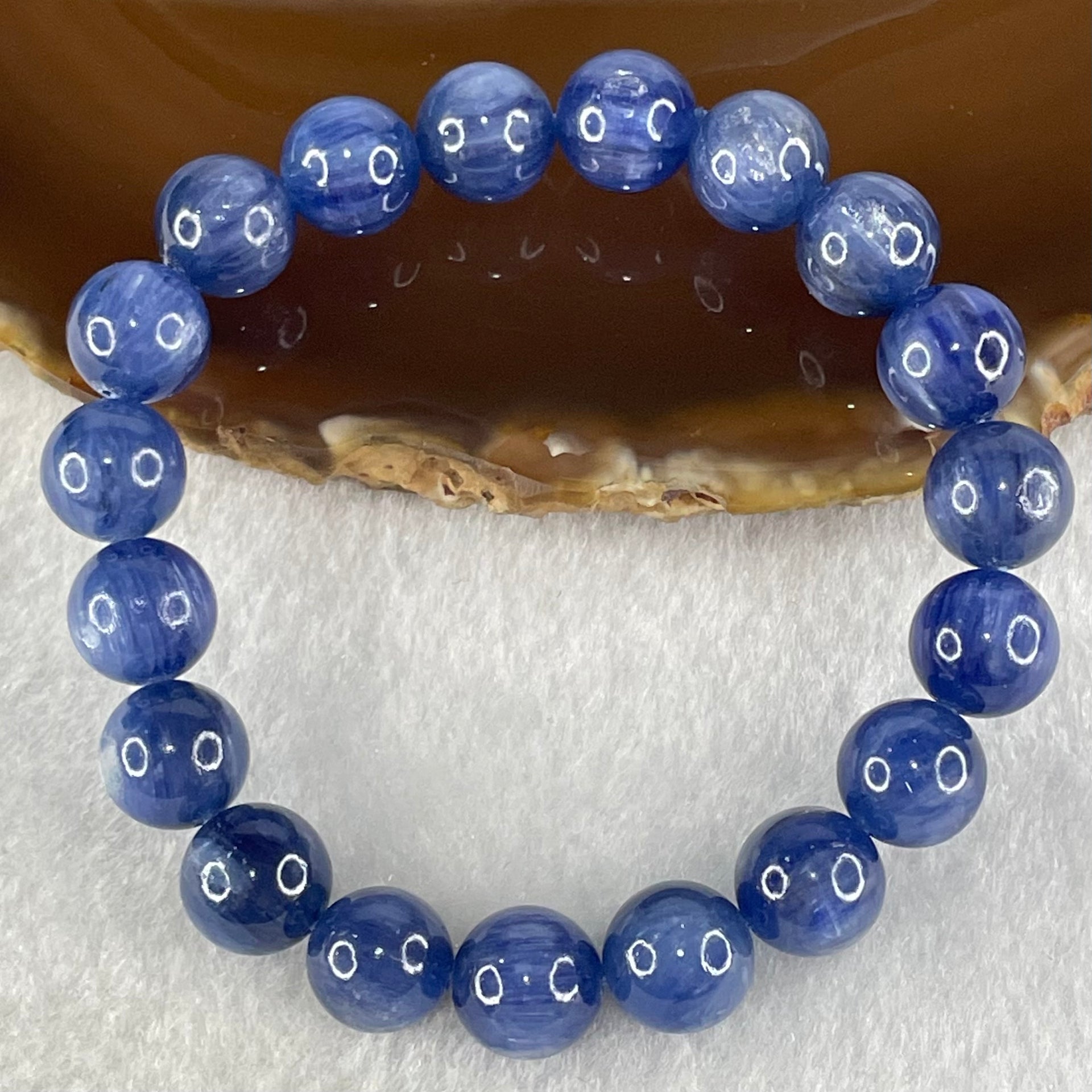 Natural Blue Kyanite Beads Bracelet 37.16g 16cm 10.3mm 19 Beads - Huangs Jadeite and Jewelry Pte Ltd