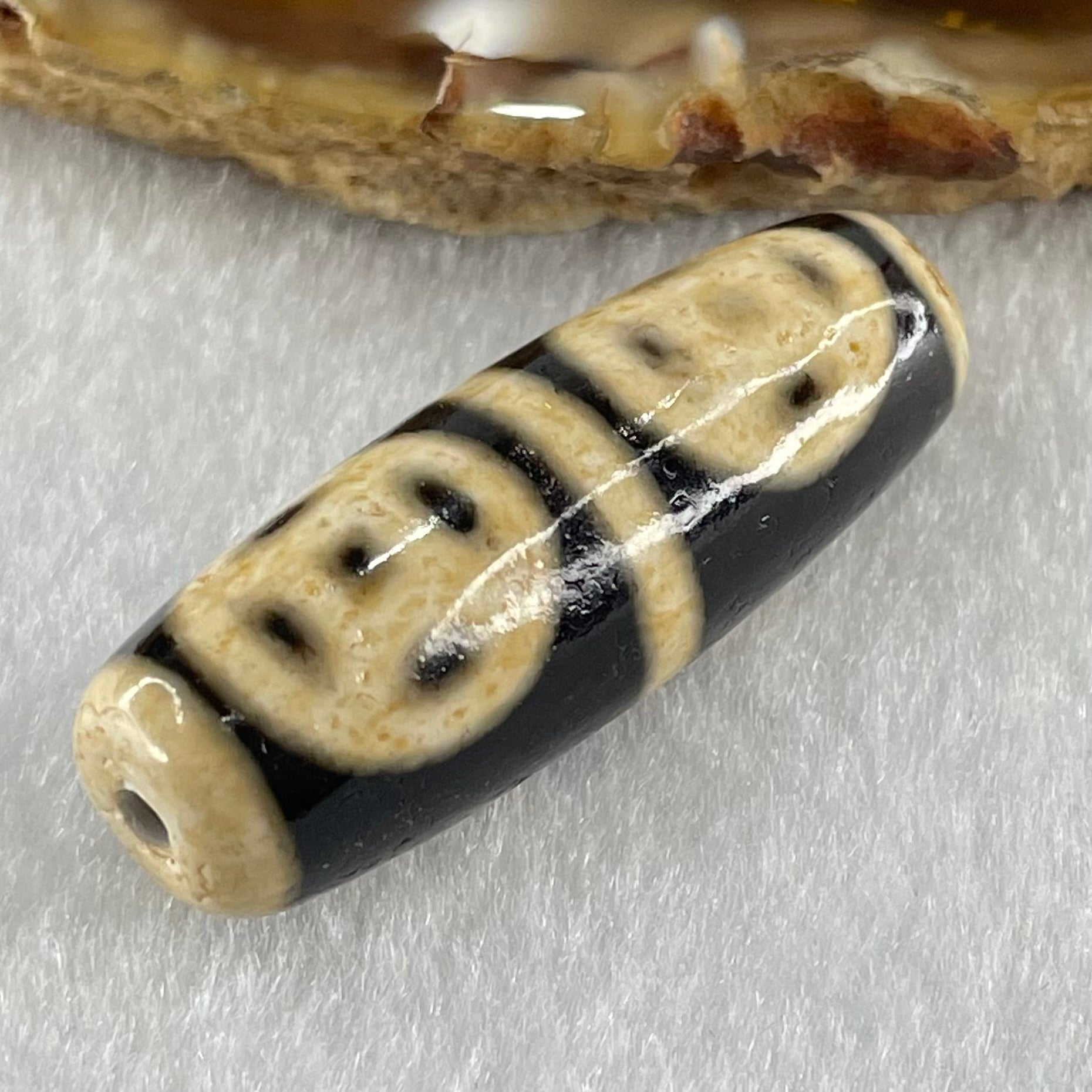 Natural Powerful Tibetan Old Oily Agate Four Coins Dzi Bead Heavenly Master (Tian Zhu) 9.29g 36.9 by 12.7mm - Huangs Jadeite and Jewelry Pte Ltd