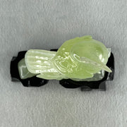 Natural Green Serpentine Javan Mynah Birds on Tree with Wooden Stand Display 388.9g 130.0 by 258.0 by 64.0mm - Huangs Jadeite and Jewelry Pte Ltd