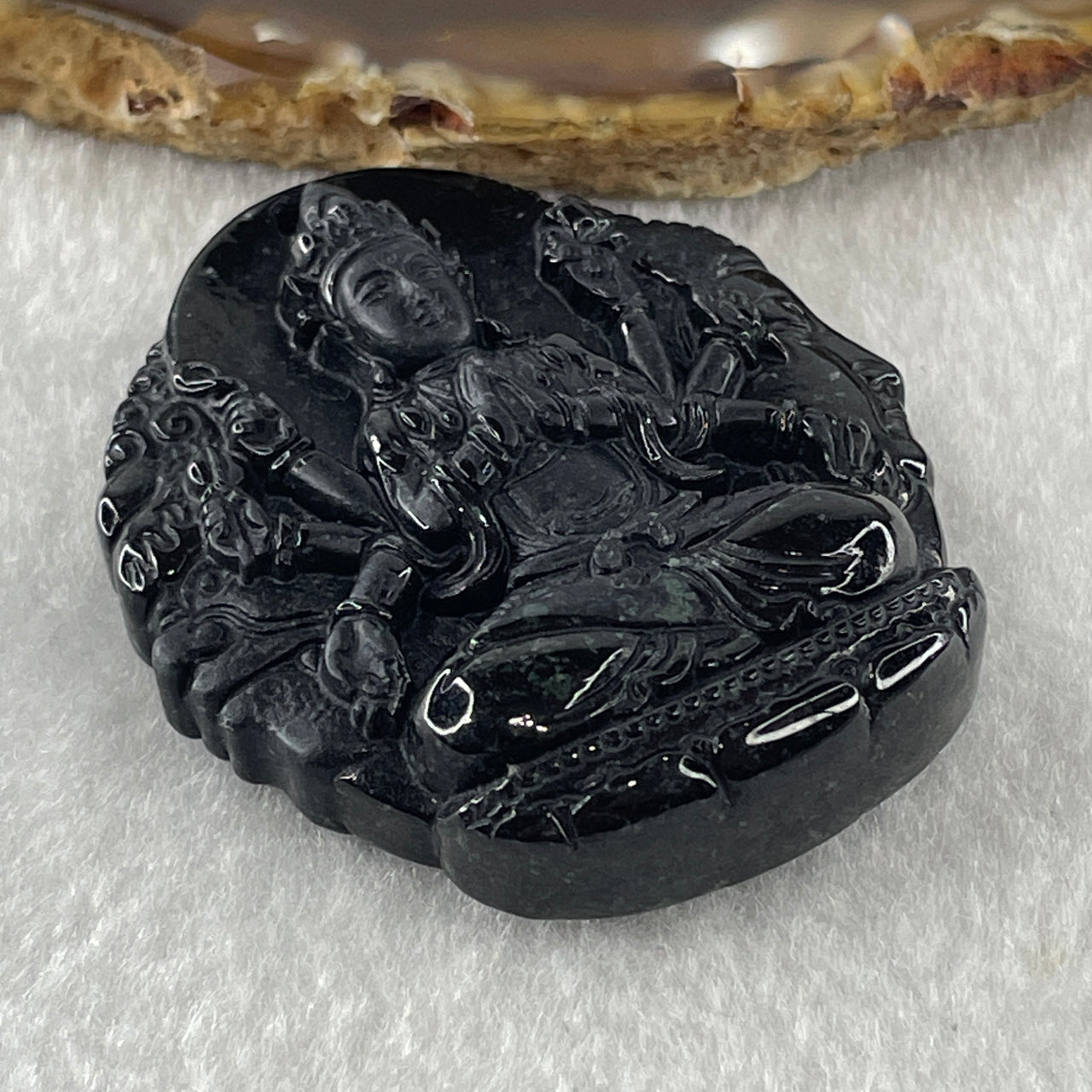 Type A Opaque Black Omphacite Jadeite Good Vs Evil Thousand Hand Guan Yin Pendant Rat Zodiac Guardian 48.32g 50.5 by 43.3 by 12.9mm - Huangs Jadeite and Jewelry Pte Ltd
