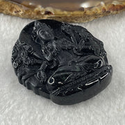 Type A Opaque Black Omphacite Jadeite Good Vs Evil Thousand Hand Guan Yin Pendant Rat Zodiac Guardian 48.32g 50.5 by 43.3 by 12.9mm - Huangs Jadeite and Jewelry Pte Ltd