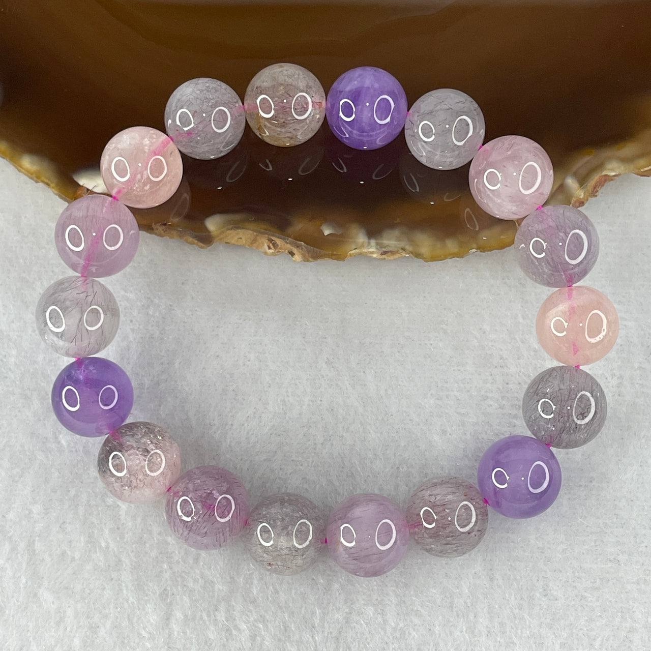 Certified Above-Average Grade Natural Super 7 Crystal Beads Bracelet | Ultimate Heavyweight Statement Strand | Authentic Sacred Seven Multi-Mineral Inclusions Quartz Spiritual Catalyst & Auric Shield Bracelet (34.81g | 16cm Length | 11.3mm | 18 Beads)