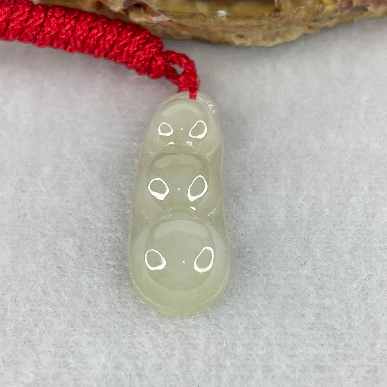 Natural Type A Light Green with Yellowish Jadeite Pea Pod Pendant | 100% Untreated Hand-Carved Lian Lian Kan Sheng Abundance Talisman | Solid Fei Cui Jadeite Pendant (5.06g | 31.3 × 11.5 × 6.6mm)