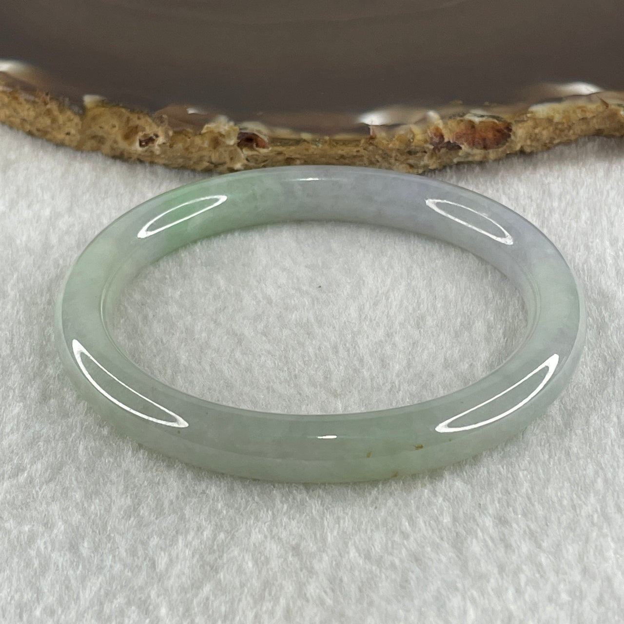 Type A Natural Light Green with Lavender Jadeite Oval Bangle 35.99g Inner Diameter 53.9mm 8.2 by 7.7mm (Very Very Slight Internal Line) - Huangs Jadeite and Jewelry Pte Ltd