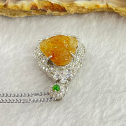 Type A Yellow Jadeite Milo Buddha 11.9 by 12.6 by 3.5mm Pendent with Crystals in S925 Sliver Necklace 5.41g - Huangs Jadeite and Jewelry Pte Ltd