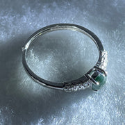 Type A Dark Green Cabochon Jadeite in S925 Sliver Ring (Adjustable Size) 1.22g 4.3 by 2.0mm - Huangs Jadeite and Jewelry Pte Ltd