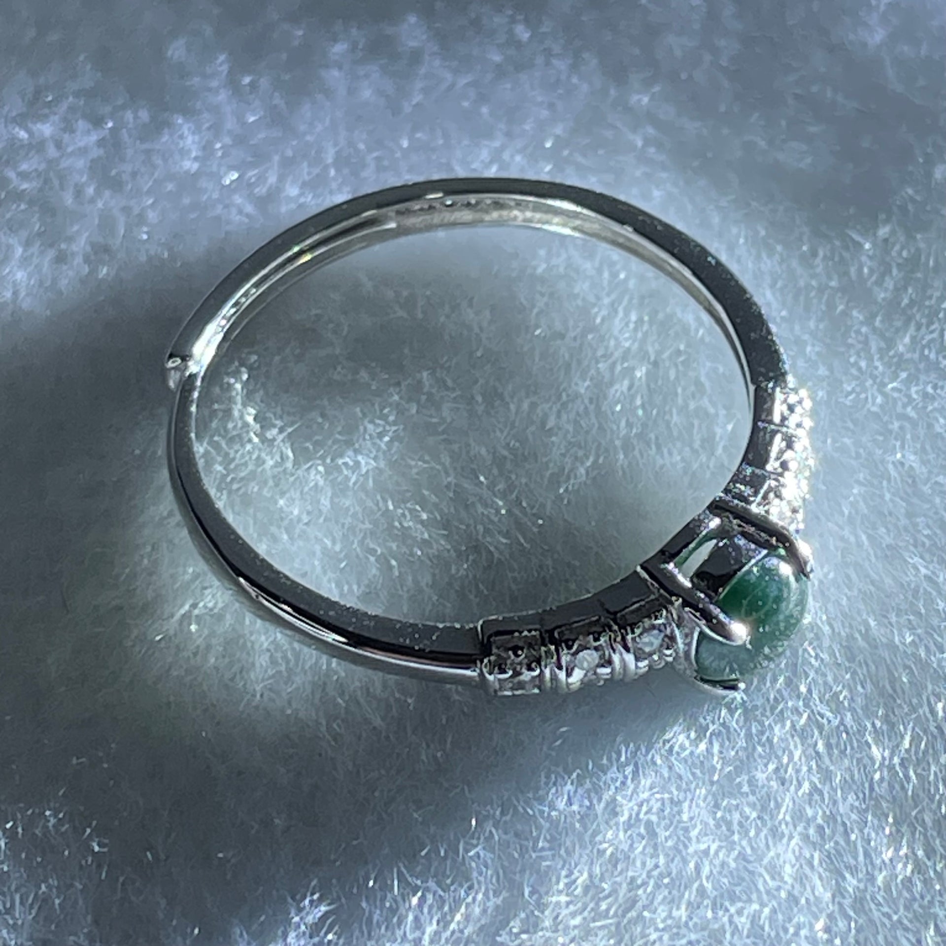 Type A Dark Green Cabochon Jadeite in S925 Sliver Ring (Adjustable Size) 1.22g 4.3 by 2.0mm - Huangs Jadeite and Jewelry Pte Ltd
