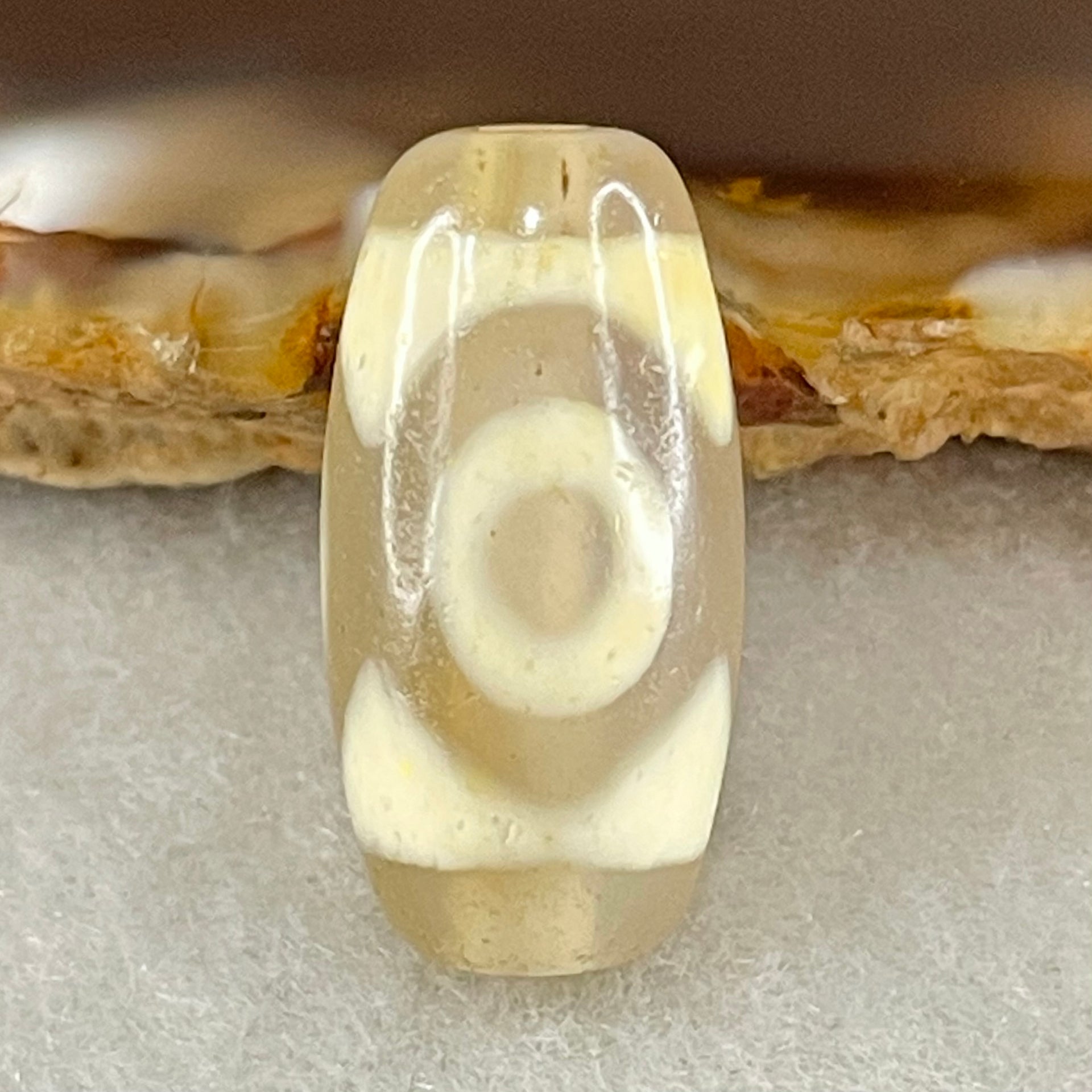 Natural Powerful Tibetan Old Oily Agate 3 Eyes Dzi Bead Heavenly Master (Tian Zhu) 三眼天诛 3.05g 20.1 by 10.2mm - Huangs Jadeite and Jewelry Pte Ltd