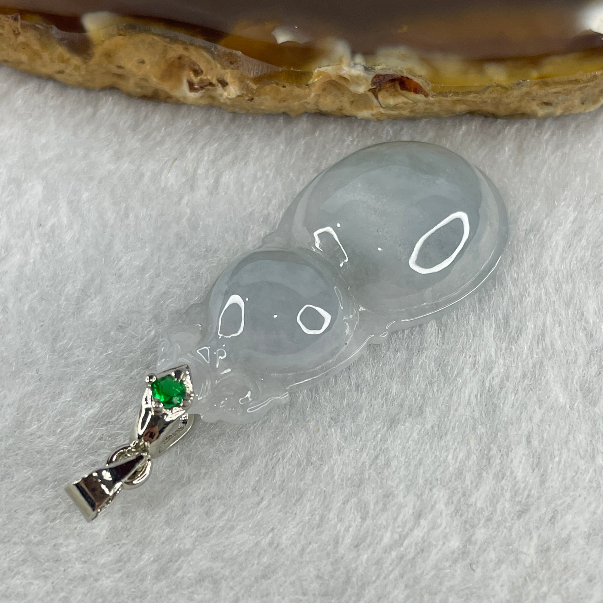 Natural Type A Semi Icy Lavender Jadeite Calabash Hulu Pendant in Stainless Steel Clasp 5.34g 33.6 by 17.8 by 6.2mm - Huangs Jadeite and Jewelry Pte Ltd