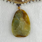 Grand Master Type A Green with Brownish Jadeite Shan Shui with Gui Ren Double Side Pendant 52.28g 55.3 by 38.2 by 7.3mm - Huangs Jadeite and Jewelry Pte Ltd