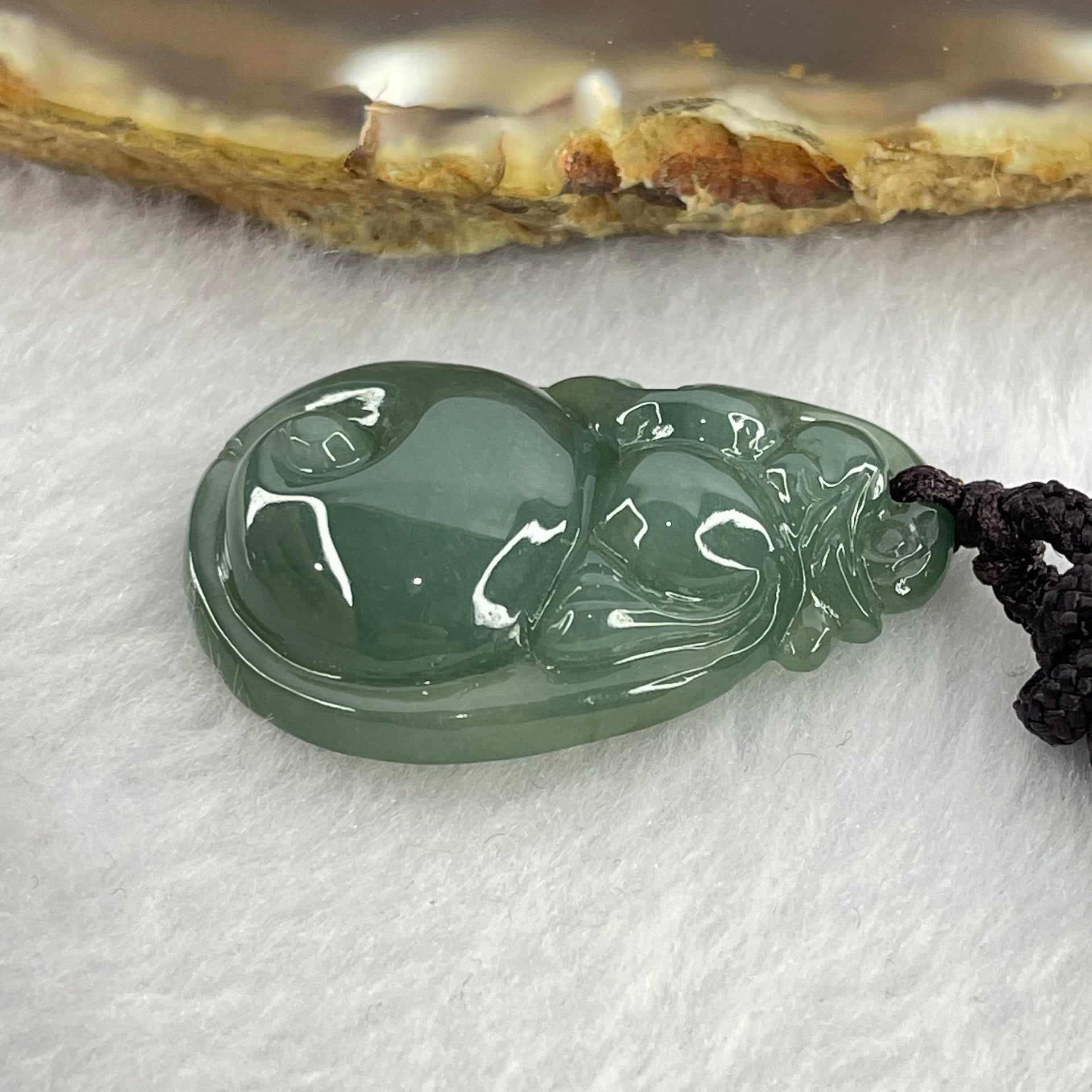 Type A Blueish Green Jadeite Pixiu Pendent 10.32g 32.6 by 20.9 by 8.4mm - Huangs Jadeite and Jewelry Pte Ltd