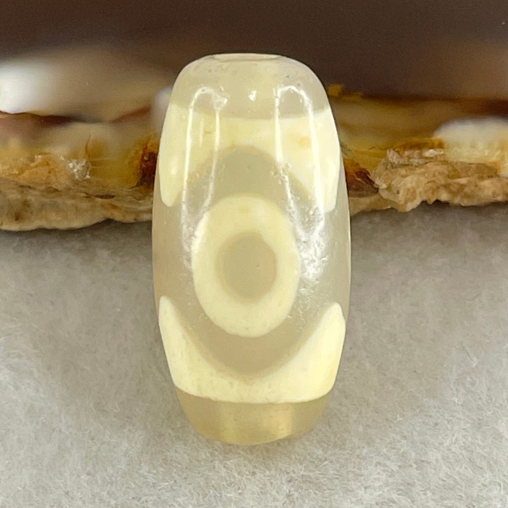 Natural Powerful Tibetan Old Oily Agate 3 Eyes Dzi Bead Heavenly Master (Tian Zhu) 三眼天诛 3.00g 20.1 by 10.4mm - Huangs Jadeite and Jewelry Pte Ltd