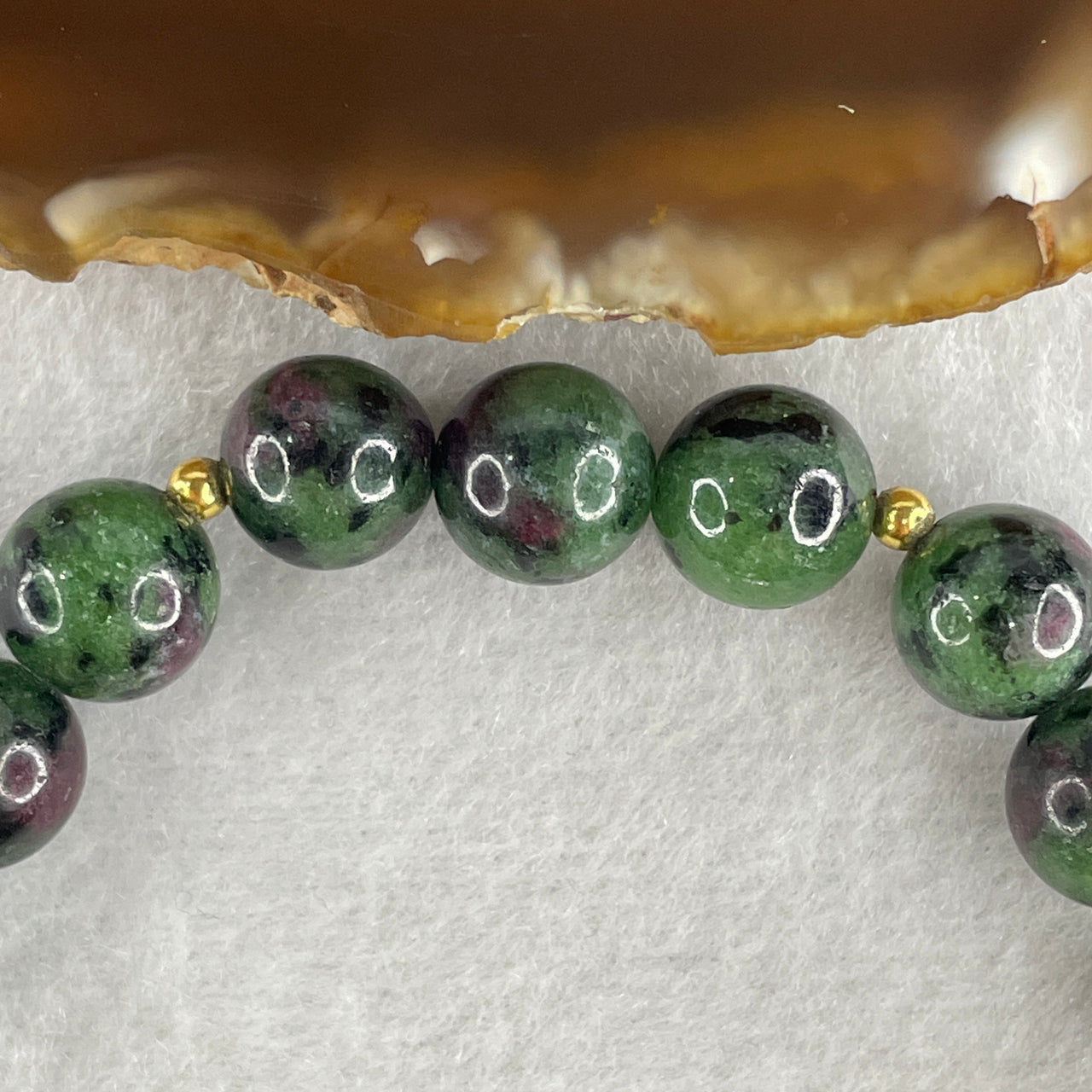 Certified Natural Ruby Zoisite Beads Bracelet 35.68g 17.5cm 10.5mm 20Beads