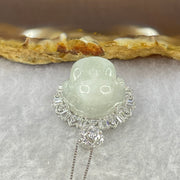Type A Faint Lavender Green Milo Buddha with Crystals in S925 Sliver Pendant and Necklace 7.52g 16.3 by 16.3 by 11.3mm - Huangs Jadeite and Jewelry Pte Ltd