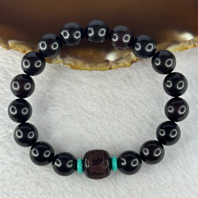Natural India Zitan 天然小叶字檀木 Om Ma ni Padme Hum 六字真言 Beads Bracelet with Turquoise (Sinking Type) 11.30g 15.5cm 10.0mm 17 Beads, 12.0 by 11.3mm 1 Bead - Huangs Jadeite and Jewelry Pte Ltd