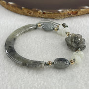 Natural Type A Jelly Wuji Grey Jadeite Double Dragon Head with Lotus Flowers and Butterfly Charm Bracelet 22.46g 4.2 by 8.7mm - Flower 21.1 by 17.2 by 9.7mm - Huangs Jadeite and Jewelry Pte Ltd