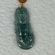 Type A Icy Blueish Green Jadeite God of Fortune Cai Shen Ye Pendent In Gold Color Necklace 8.61g 38.2 by 15.8 by 3.8mm - Huangs Jadeite and Jewelry Pte Ltd