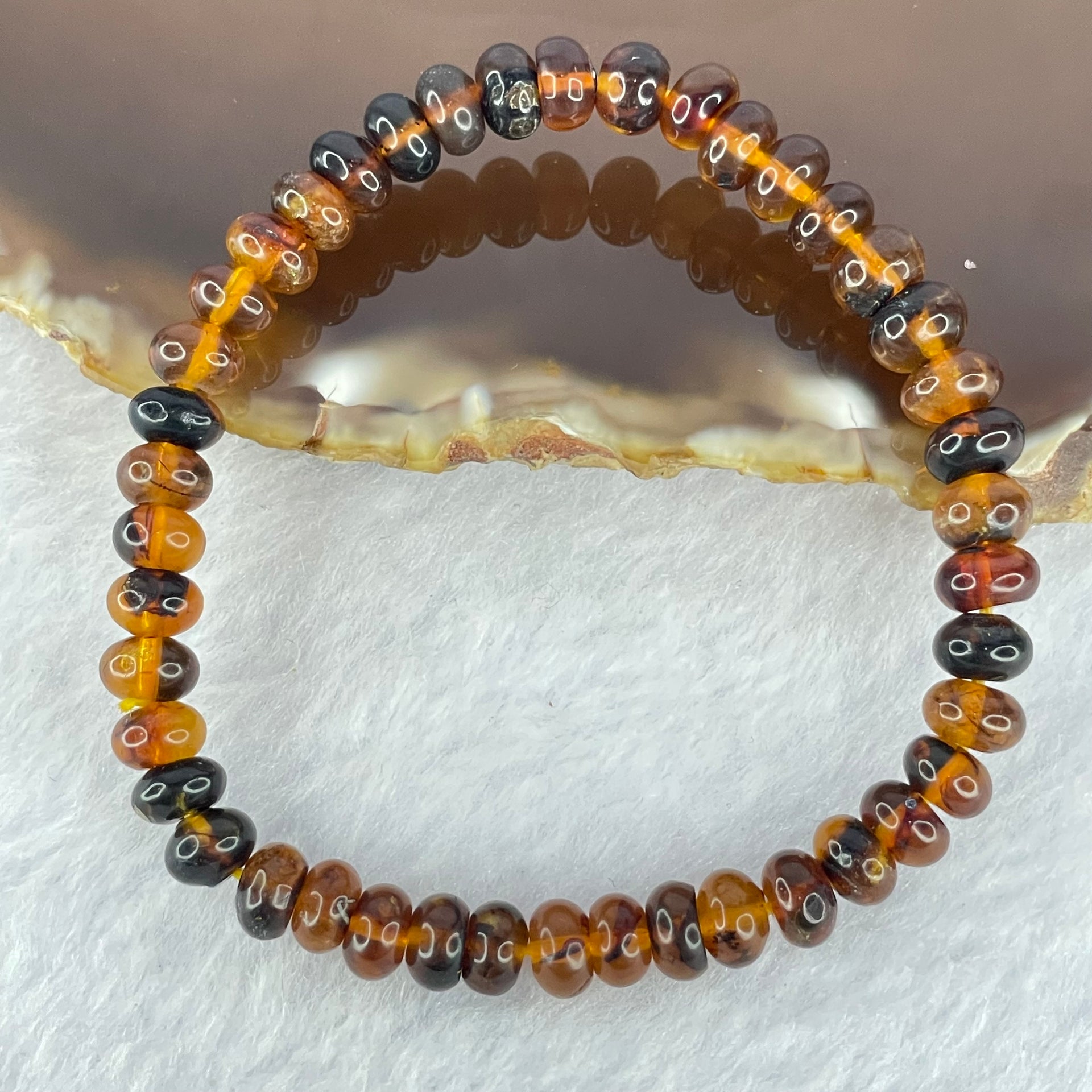 Natural Dark Brownish Yellow Medicine Amber Beads Bracelet 天然抚顺药珀手链 4.28g 15cm 6.6mm 42 Beads - Huangs Jadeite and Jewelry Pte Ltd