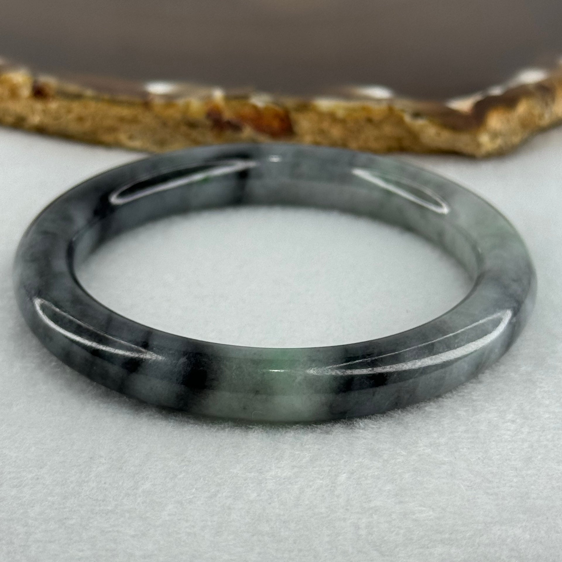 Type A Faint Green and Greyish Black Piao Hua Jadeite Bangle Internal Diameter 50.9mm 35.22g 8.6 by 8.4mm (Very Slight Internal Lines) - Huangs Jadeite and Jewelry Pte Ltd