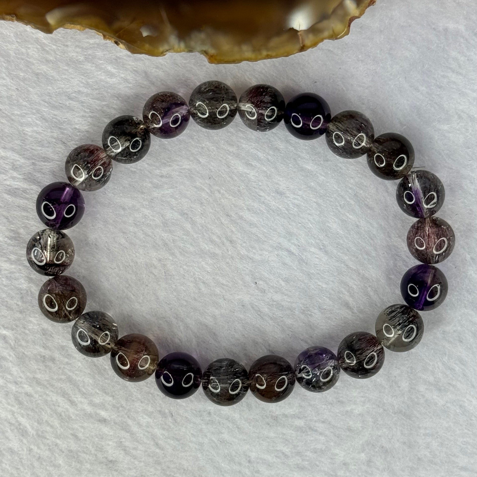 Very Good Grade Natural Transparent Dark Black Super 7 Beads Bracelet 非常好的等级天然透明深黑色超级七珠手链 19.57g 15.5cm 8.7mm 22 Beads - Huangs Jadeite and Jewelry Pte Ltd