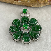 Natural Type A Omphacite Spicy Green Jadeite Hulu Flower Pendant in S925 Silver | (4.87g | 8.0 x 6.2 x 1.5mm x 8 Pcs | Bloom of Fortune & Longevity Anchor, Feng Shui Prosperity & Health Pendant) - Huangs Jadeite and Jewelry Pte Ltd