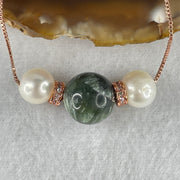 Natural Green Seraphinite Bead with Faux Pearl Necklace 7.11g 42cm 12.4mm 1 Bead - 8.6m 2 Beads - Huangs Jadeite and Jewelry Pte Ltd