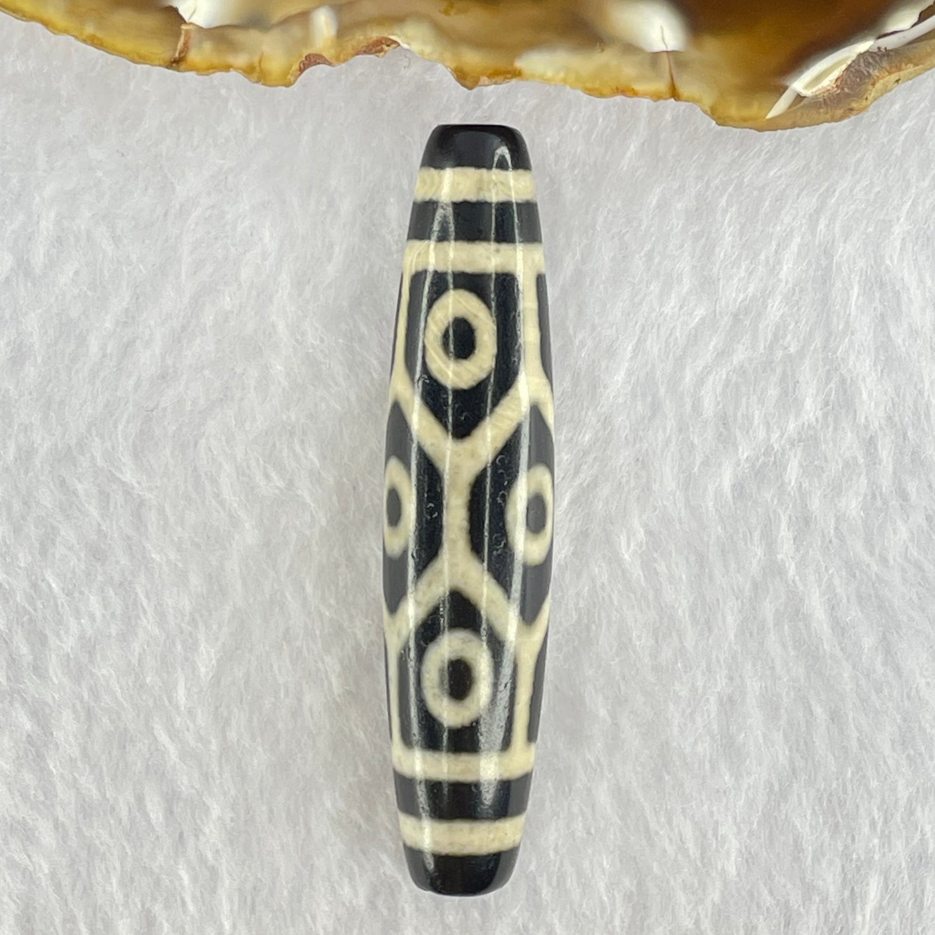 Natural Powerful Tibetan Old Oily Agate 9 Eyes Dzi Bead Heavenly Master (Tian Zhu) 九眼天诛 13.91g 57.4 by 12.8mm - Huangs Jadeite and Jewelry Pte Ltd