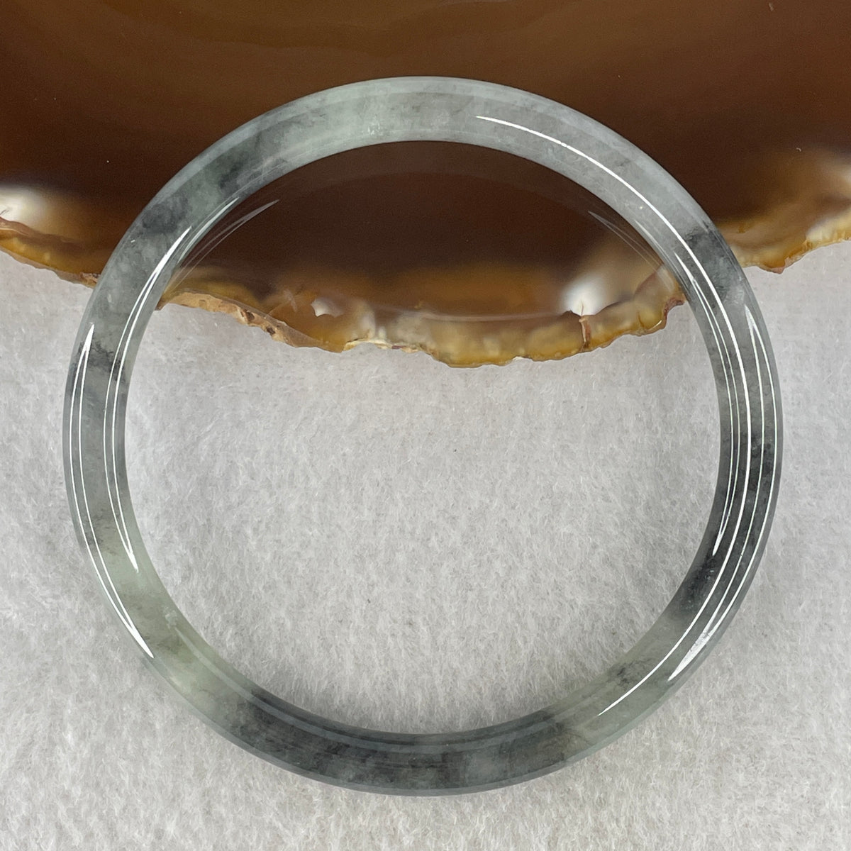 Natural Type A Wuji Grey Jadeite Bangle | 59.3mm Inner Diameter (19.10g 5.5x6.1mm | Very Slight External Rough | Yin-Yang Harmony & Spiritual Protection) - Huangs Jadeite and Jewelry Pte Ltd